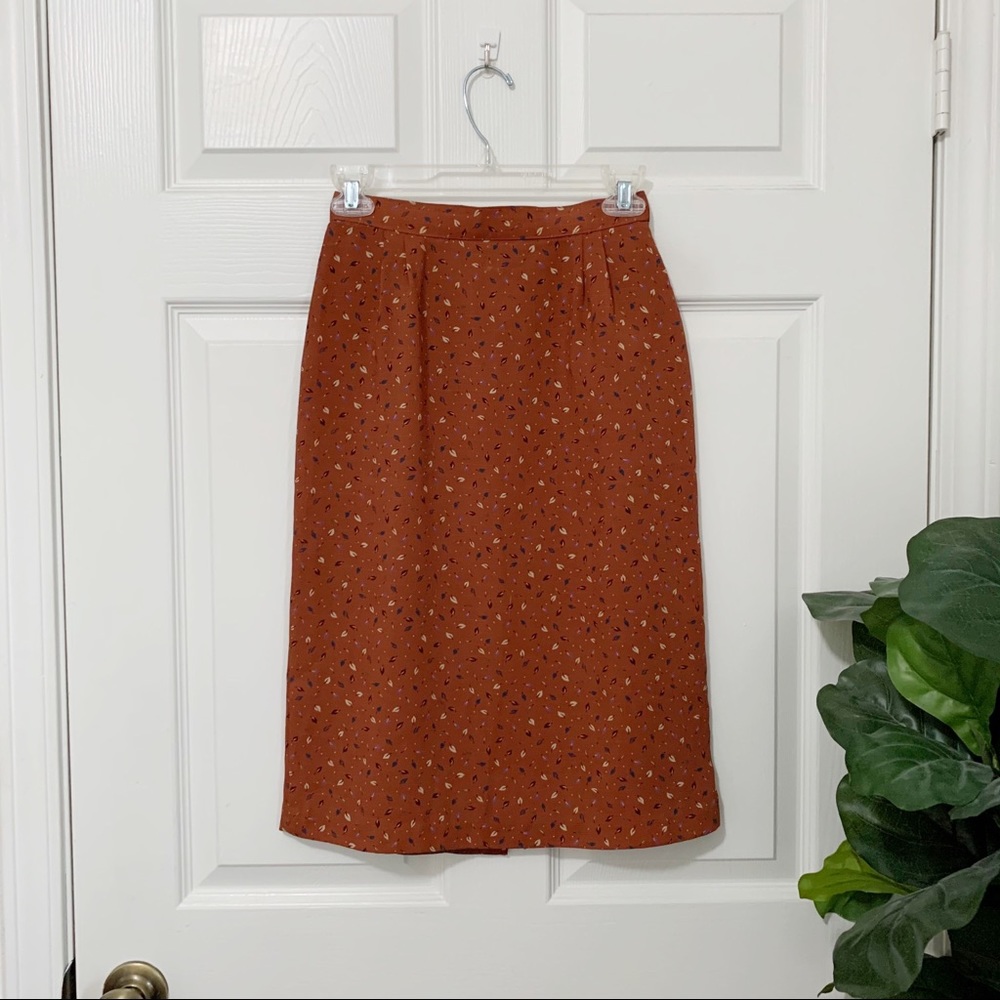 Vintage Rust Leaf Print Skirt